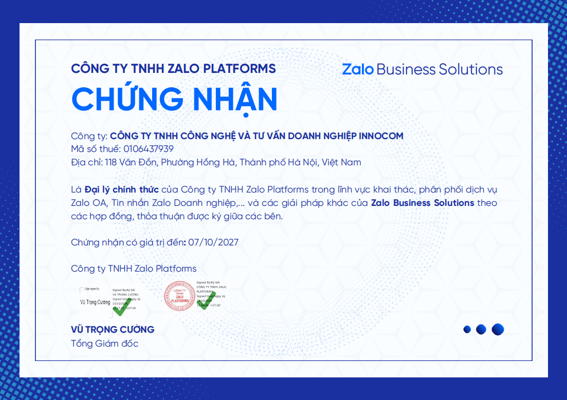Chứng nhận đại lý ZBS