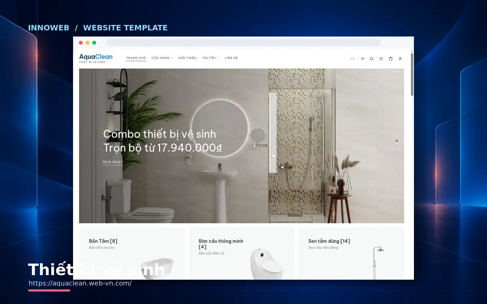 Mẫu website AquaClean — Thiết bị vệ sinh