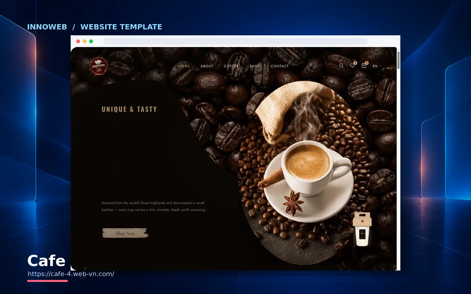 Mẫu website Origin Coffee — Nhà hàng & F&B