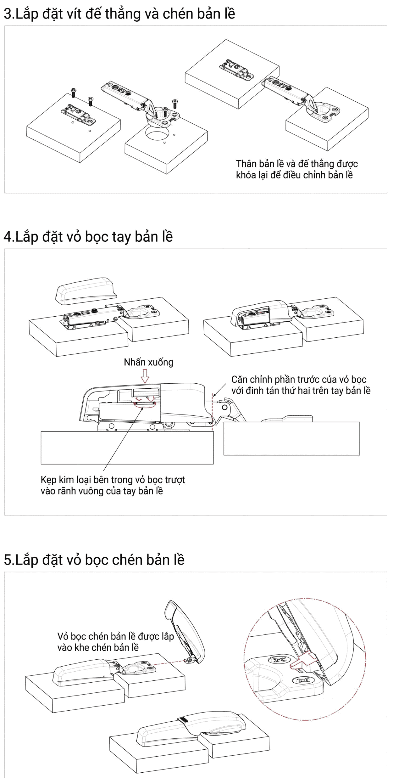 Bản Lề Đế Line K4P Nắp Chụp Racer Cho Cánh Gỗ