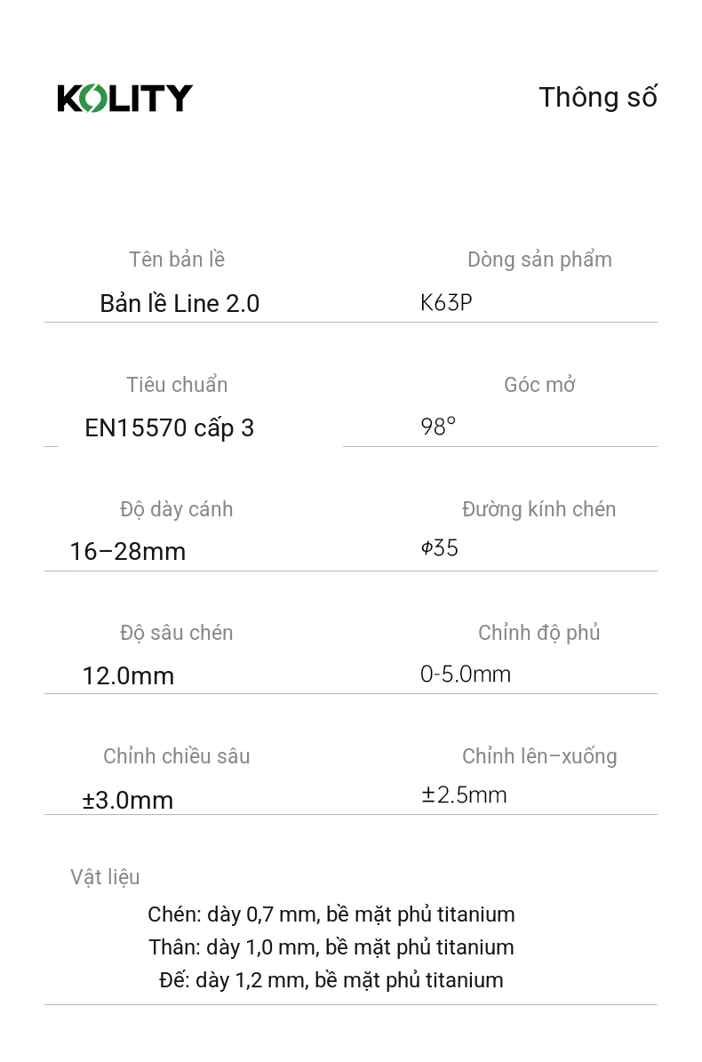 Bản Lề Đế Line 2.0 K63PD Titanium