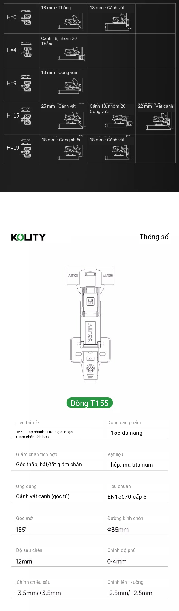 Bản Lề Góc Đặc Biệt T155 Titanium
