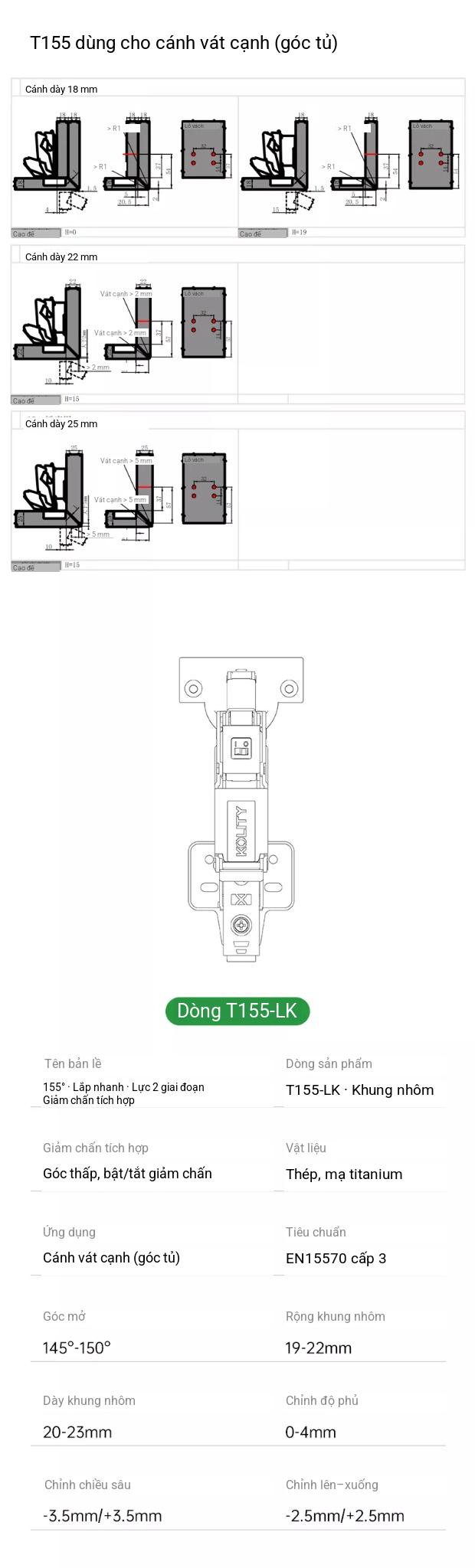 Bản Lề Góc Đặc Biệt T155 Titanium