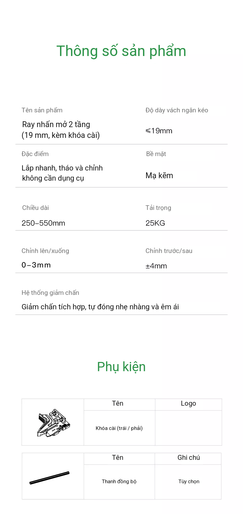 Ray Âm Nhấn Mở Slim KY2 2 Tầng Mở Toàn Phần