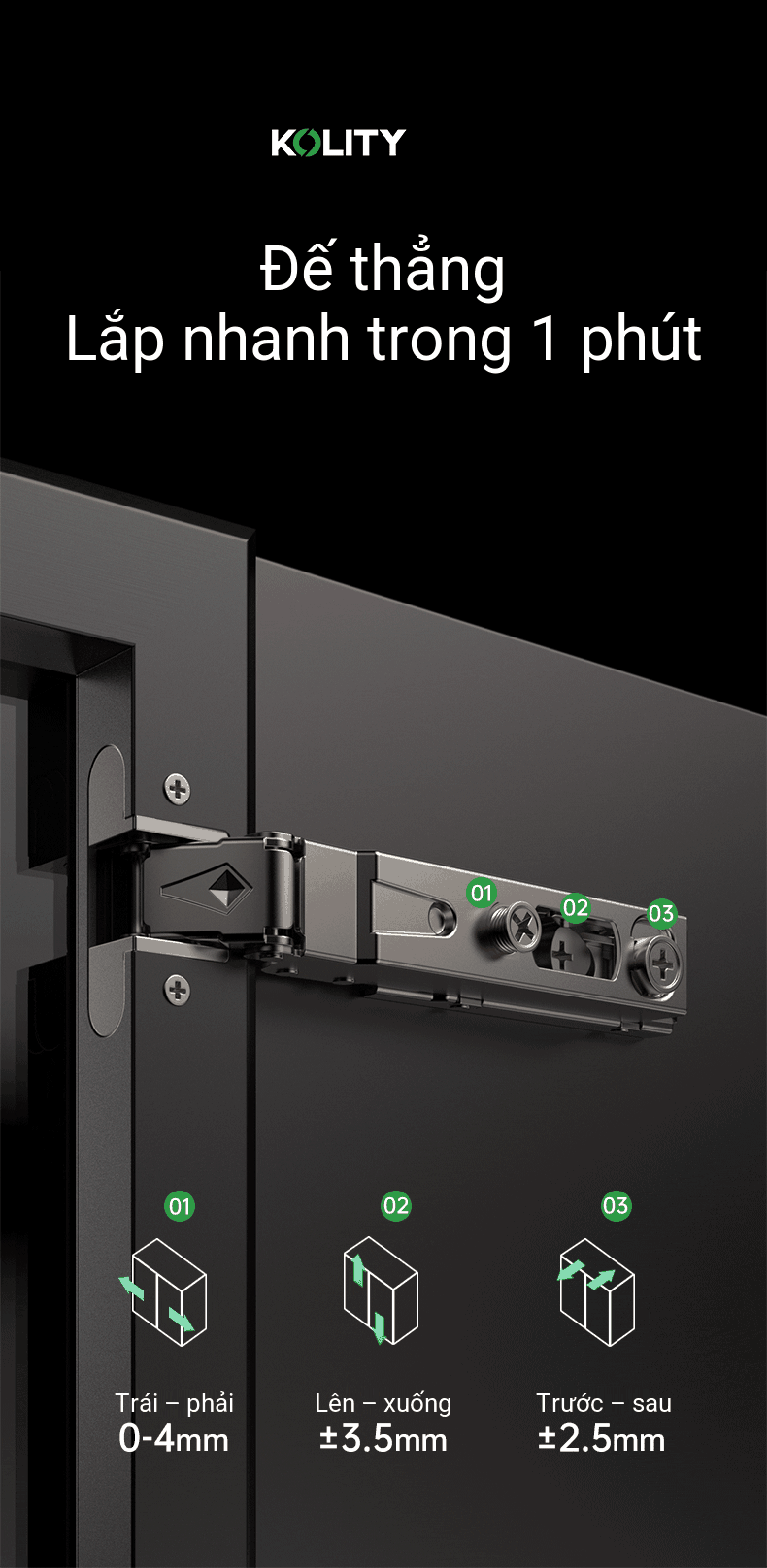 Bản Lề Đế Line 2.0 K63PD Titanium Cho Khung Nhôm