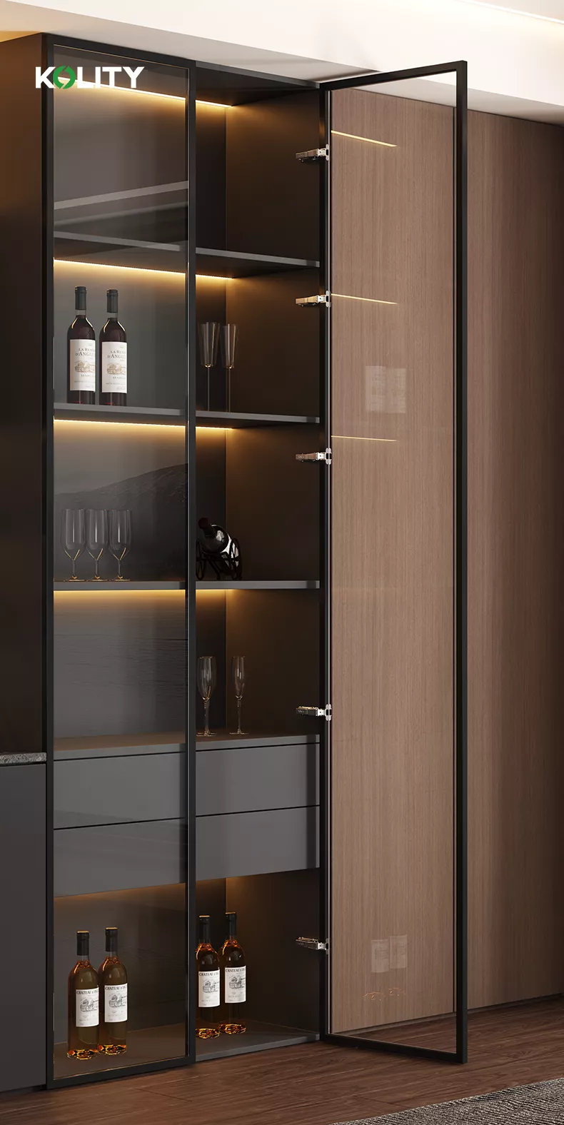 Bản Lề Đế Line 2.0 K63PD Titanium Cho Khung Nhôm