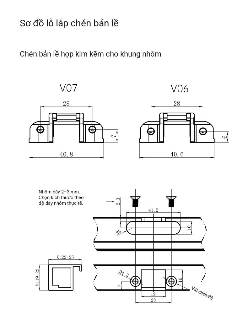 Bản Lề Đế Line 2.0 K63PD Titanium Cho Khung Nhôm