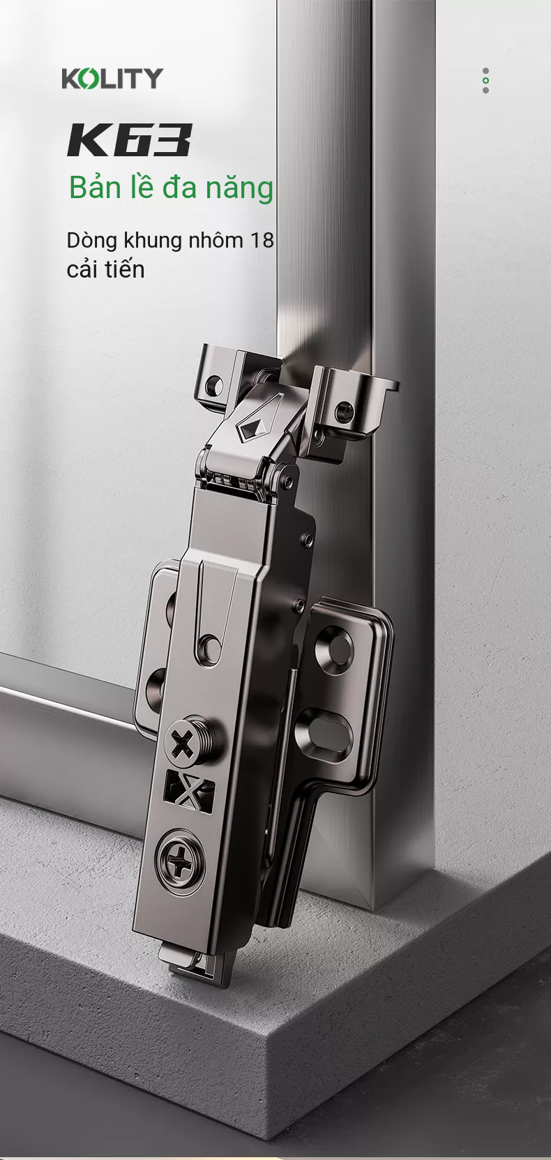 Bản Lề Giảm Chấn K63LK Titanium Cho Khung Nhôm